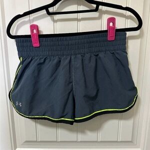 Under Armour Women's Dark Gray Athletic Shorts with Neon Accents